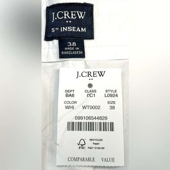 NWT J. Crew Factory White 5" Flex Chino Short, Size 38 - Picture 6 of 9